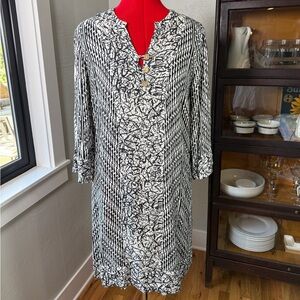 Soft Surroundings Black White Abstract Tunic 3/4 Sleeve Boho Dress Size S